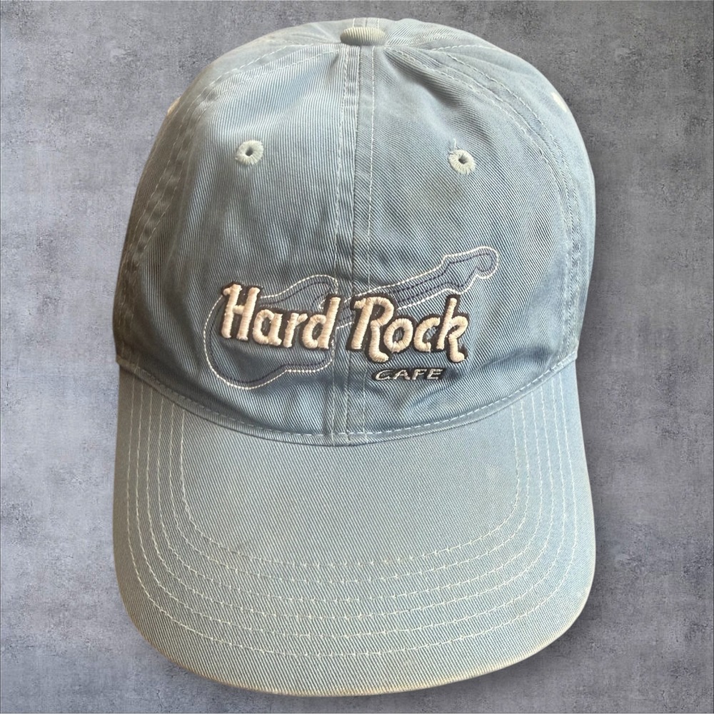 Hard Rock Cafe Hat Las Vegas Light Blue Guitar Logo Adjustable music merch